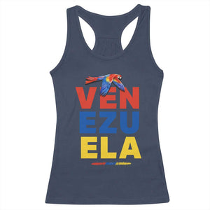 Venezuela Pride Flying Scarlet Macaw Racerback Tank Top Ara Macao Guacamaya Venezuelan Pride Tropical Bird TS02 Navy Print Your Wear