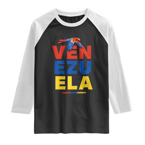 Venezuela Pride Flying Scarlet Macaw Raglan Shirt Ara Macao Guacamaya Venezuelan Pride Tropical Bird TS02 Black White Print Your Wear