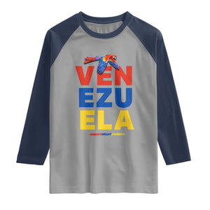Venezuela Pride Flying Scarlet Macaw Raglan Shirt Ara Macao Guacamaya Venezuelan Pride Tropical Bird TS02 Sport Gray Navy Print Your Wear