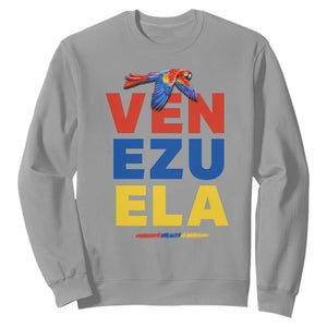 Venezuela Pride Flying Scarlet Macaw Sweatshirt Ara Macao Guacamaya Venezuelan Pride Tropical Bird TS02 Sport Gray Print Your Wear