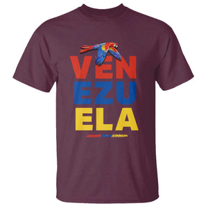 Venezuela Pride Flying Scarlet Macaw T Shirt Ara Macao Guacamaya Venezuelan Pride Tropical Bird TS02 Maroon Print Your Wear