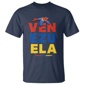 Venezuela Pride Flying Scarlet Macaw T Shirt Ara Macao Guacamaya Venezuelan Pride Tropical Bird TS02 Navy Print Your Wear