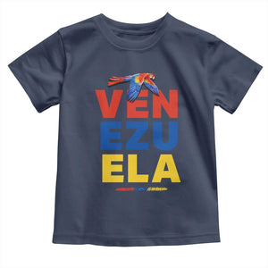 Venezuela Pride Flying Scarlet Macaw Toddler T Shirt Ara Macao Guacamaya Venezuelan Pride Tropical Bird TS02 Navy Print Your Wear
