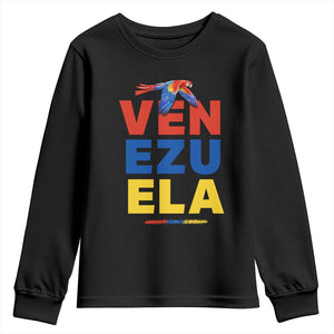 Venezuela Pride Flying Scarlet Macaw Youth Sweatshirt Ara Macao Guacamaya Venezuelan Pride Tropical Bird TS02 Black Print Your Wear