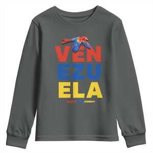 Venezuela Pride Flying Scarlet Macaw Youth Sweatshirt Ara Macao Guacamaya Venezuelan Pride Tropical Bird TS02 Dark Heather Print Your Wear
