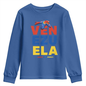 Venezuela Pride Flying Scarlet Macaw Youth Sweatshirt Ara Macao Guacamaya Venezuelan Pride Tropical Bird TS02 Royal Blue Print Your Wear