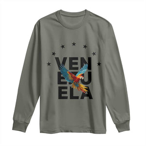 Venezuela Pride Flying Macaw Long Sleeve Shirt Ara Macao Guacamaya Venezuelan Pride Tropical Bird TS02 Military Green Print Your Wear
