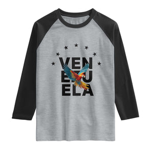Venezuela Pride Flying Macaw Raglan Shirt Ara Macao Guacamaya Venezuelan Pride Tropical Bird TS02 Heather Gray Black Print Your Wear