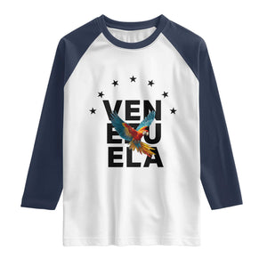 Venezuela Pride Flying Macaw Raglan Shirt Ara Macao Guacamaya Venezuelan Pride Tropical Bird TS02 White Navy Print Your Wear