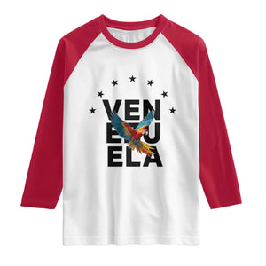 Venezuela Pride Flying Macaw Raglan Shirt Ara Macao Guacamaya Venezuelan Pride Tropical Bird TS02 White Red Print Your Wear