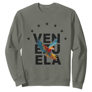 Venezuela Pride Flying Macaw Sweatshirt Ara Macao Guacamaya Venezuelan Pride Tropical Bird TS02 Military Green Print Your Wear