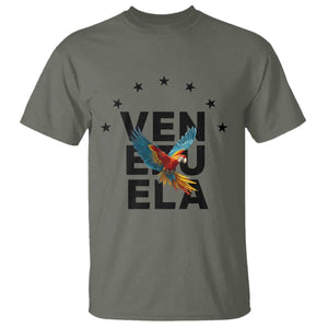 Venezuela Pride Flying Macaw T Shirt Ara Macao Guacamaya Venezuelan Pride Tropical Bird TS02 Military Green Print Your Wear