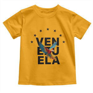 Venezuela Pride Flying Macaw Toddler T Shirt Ara Macao Guacamaya Venezuelan Pride Tropical Bird TS02 Gold Print Your Wear