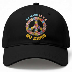 No Wars No Ice No Kings Retro Flower Baseball Cap Hippie Floral Peace Sign Social Justice Anti War Protest TS02 Print Your Wear