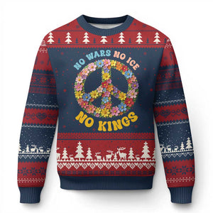 No Wars No Ice No Kings Retro Flower Ugly Christmas Sweater Hippie Floral Peace Sign Social Justice Anti War Protest TS02 Navy Red Print Your Wear