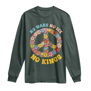 No Wars No Ice No Kings Retro Flower Long Sleeve Shirt Hippie Floral Peace Sign Social Justice Anti War Protest TS02 Dark Forest Green Print Your Wear