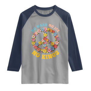 No Wars No Ice No Kings Retro Flower Raglan Shirt Hippie Floral Peace Sign Social Justice Anti War Protest TS02 Sport Gray Navy Print Your Wear