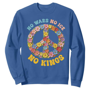 No Wars No Ice No Kings Retro Flower Sweatshirt Hippie Floral Peace Sign Social Justice Anti War Protest TS02 Royal Blue Print Your Wear