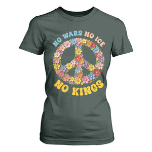 No Wars No Ice No Kings Retro Flower T Shirt For Women Hippie Floral Peace Sign Social Justice Anti War Protest TS02 Dark Forest Green Print Your Wear