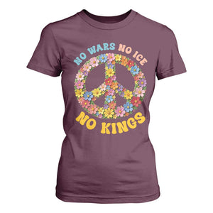 No Wars No Ice No Kings Retro Flower T Shirt For Women Hippie Floral Peace Sign Social Justice Anti War Protest TS02 Maroon Print Your Wear