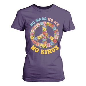 No Wars No Ice No Kings Retro Flower T Shirt For Women Hippie Floral Peace Sign Social Justice Anti War Protest TS02 Purple Print Your Wear