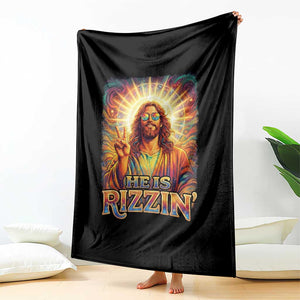 Funny Christian Easter He Is Rizzin Throw Blanket Trendy Jesus Humor with Sunglasses Faith Based Meme Gift TS02 Print Your Wear