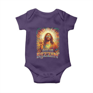 Funny Christian Easter He Is Rizzin Baby Onesie Trendy Jesus Humor with Sunglasses Faith Based Meme Gift TS02 Purple Print Your Wear
