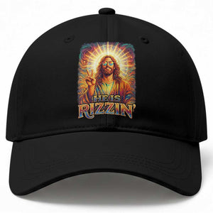 Funny Christian Easter He Is Rizzin Baseball Cap Trendy Jesus Humor with Sunglasses Faith Based Meme Gift TS02 Print Your Wear