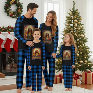Funny Christian Easter He Is Rizzin Plaid Pajama Set Trendy Jesus Humor with Sunglasses Faith Based Meme Gift TS02 Blue Plaid Print Your Wear