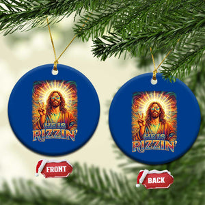 Funny Christian Easter He Is Rizzin Ceramic Ornament Trendy Jesus Humor with Sunglasses Faith Based Meme Gift TS02 1pc Blue Print Your Wear