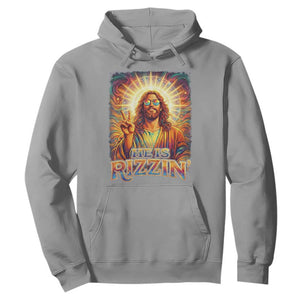 Funny Christian Easter He Is Rizzin Hoodie Trendy Jesus Humor with Sunglasses Faith Based Meme Gift TS02 Sport Gray Print Your Wear