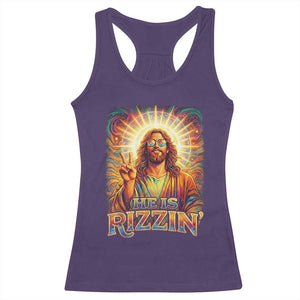 Funny Christian Easter He Is Rizzin Racerback Tank Top Trendy Jesus Humor with Sunglasses Faith Based Meme Gift TS02 Purple Print Your Wear