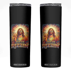 Funny Christian Easter He Is Rizzin Skinny Tumbler Trendy Jesus Humor with Sunglasses Faith Based Meme Gift TS02 Black Print Your Wear