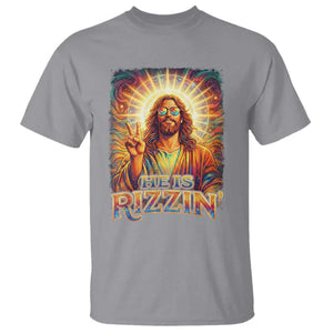 Funny Christian Easter He Is Rizzin T Shirt Trendy Jesus Humor with Sunglasses Faith Based Meme Gift TS02 Sport Gray Print Your Wear