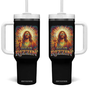Funny Christian Easter He Is Rizzin Tumbler With Handle Trendy Jesus Humor with Sunglasses Faith Based Meme Gift TS02 One Size: 40 oz Black Print Your Wear