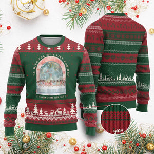 Christian Faith Last Supper Scripture Ugly Christmas Sweater He Died for Me So I Live for Him Corinthians 5:15 Inspiration TS02 Red Green Print Your Wear
