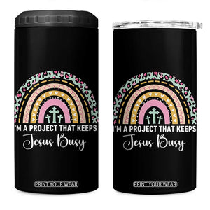 I am a Project That Keeps Jesus Busy Rainbow Cross 4 in 1 Can Cooler Tumbler Cute Christian Faith Humor TS02 One Size: 16 oz Black Print Your Wear