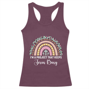 I am a Project That Keeps Jesus Busy Rainbow Cross Racerback Tank Top Cute Christian Faith Humor TS02 Maroon Print Your Wear
