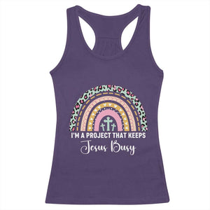 I am a Project That Keeps Jesus Busy Rainbow Cross Racerback Tank Top Cute Christian Faith Humor TS02 Purple Print Your Wear