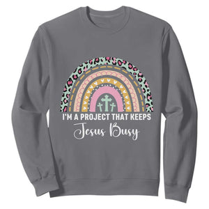 I am a Project That Keeps Jesus Busy Rainbow Cross Sweatshirt Cute Christian Faith Humor TS02 Charcoal Print Your Wear