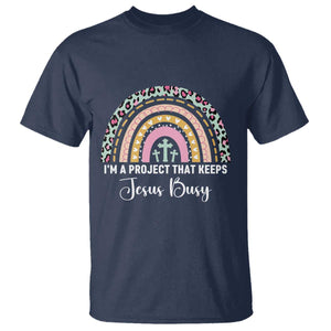 I am a Project That Keeps Jesus Busy Rainbow Cross T Shirt Cute Christian Faith Humor TS02 Navy Print Your Wear
