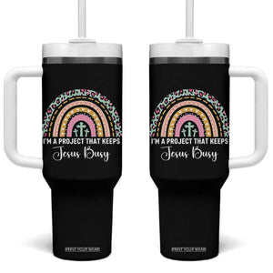 I am a Project That Keeps Jesus Busy Rainbow Cross Tumbler With Handle Cute Christian Faith Humor TS02 One Size: 40 oz Black Print Your Wear