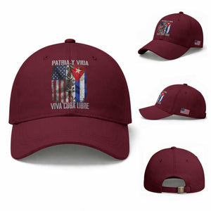 Patria y Vida Cuba Libre Freedom Baseball Cap Cuban Pride Independence USA Cuba Flag TS02 Baseball Cap Universal Fit Maroon Print Your Wear