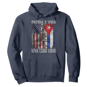 Patria y Vida Cuba Libre Freedom Hoodie Cuban Pride Independence USA Cuba Flag TS02 Navy Print Your Wear