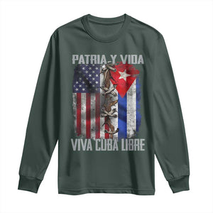Patria y Vida Cuba Libre Freedom Long Sleeve Shirt Cuban Pride Independence USA Cuba Flag TS02 Dark Forest Green Print Your Wear