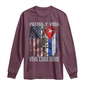 Patria y Vida Cuba Libre Freedom Long Sleeve Shirt Cuban Pride Independence USA Cuba Flag TS02 Maroon Print Your Wear