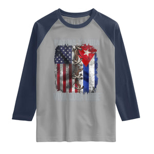 Patria y Vida Cuba Libre Freedom Raglan Shirt Cuban Pride Independence USA Cuba Flag TS02 Sport Gray Navy Print Your Wear