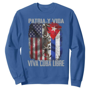 Patria y Vida Cuba Libre Freedom Sweatshirt Cuban Pride Independence USA Cuba Flag TS02 Royal Blue Print Your Wear