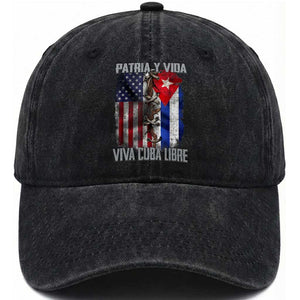 Patria y Vida Cuba Libre Freedom Washed Cotton Baseball Cap Cuban Pride Independence USA Cuba Flag