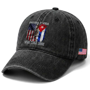 Patria y Vida Cuba Libre Freedom Washed Cotton Baseball Cap Cuban Pride Independence USA Cuba Flag
